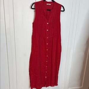 Valentina Naldi |  Vibrant Red Button down Maxi Dress - Linen Look - Medium